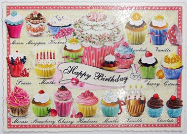 Postkarte Rand gezackt A6 Happy Birthday / Cupcake